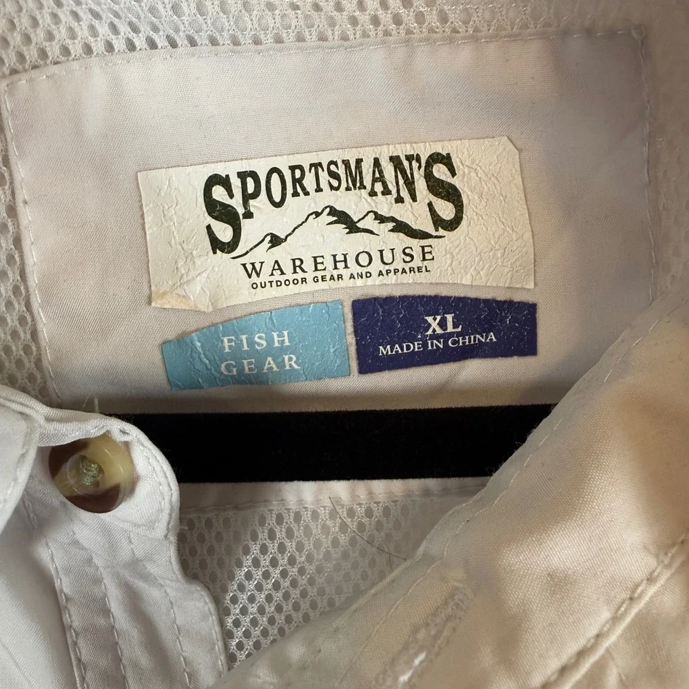 Sportsmans Warehouse Fish Gear Mens XL Off White Long Sleeve Fishing Shirt Venrs